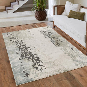 Essence River ESN02 Modern Abstract Distressed Soft-Touch High-Density Carved Hi-Lo Textured Polyblend Ivory/Sage/Green-Grey/Charcoal Grey/Soft Beige/Silver Rug-Desire Rugs-Rug Love - The Most Loved Rug Store